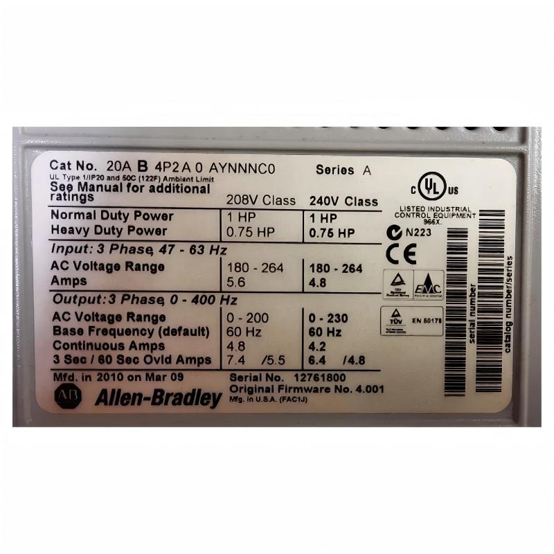 Allen Bradley 20AB4P2A0AYNNNC0 PowerFlex 70 AC Drive