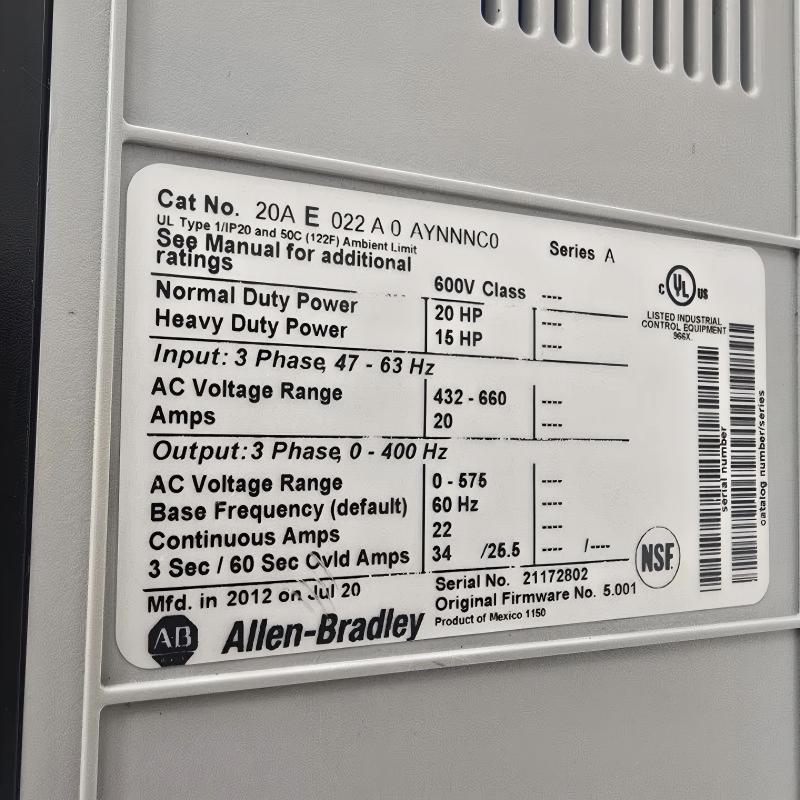 Allen Bradley 20AE022A0AYNNNC0 PowerFlex 70 AC Drive