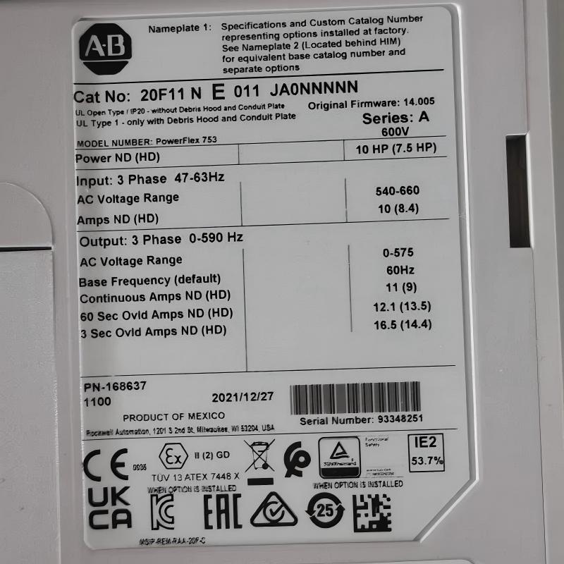 Allen Bradley 20F11NE011JA0NNNNN PowerFlex 753 AC Drive