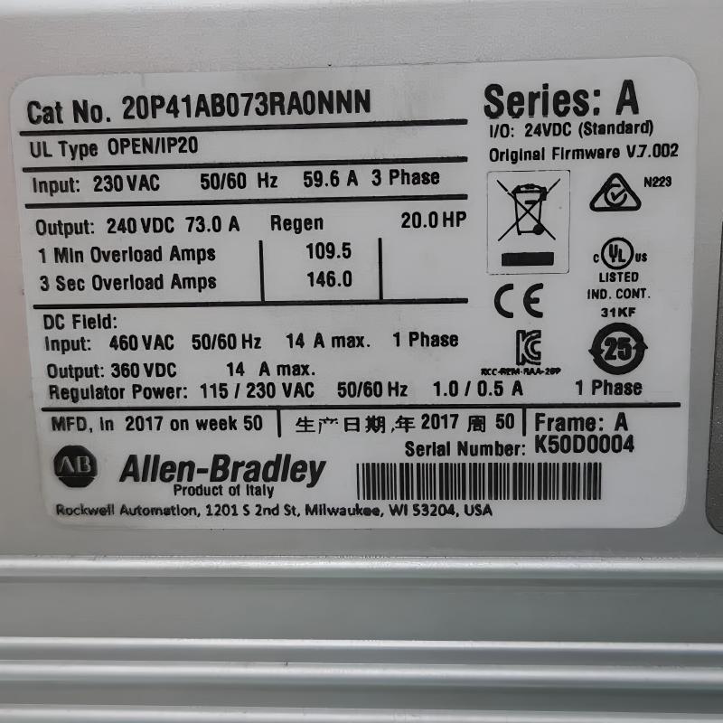 Allen Bradley 20P41AB073RA0NNN PowerFlex DC Drives